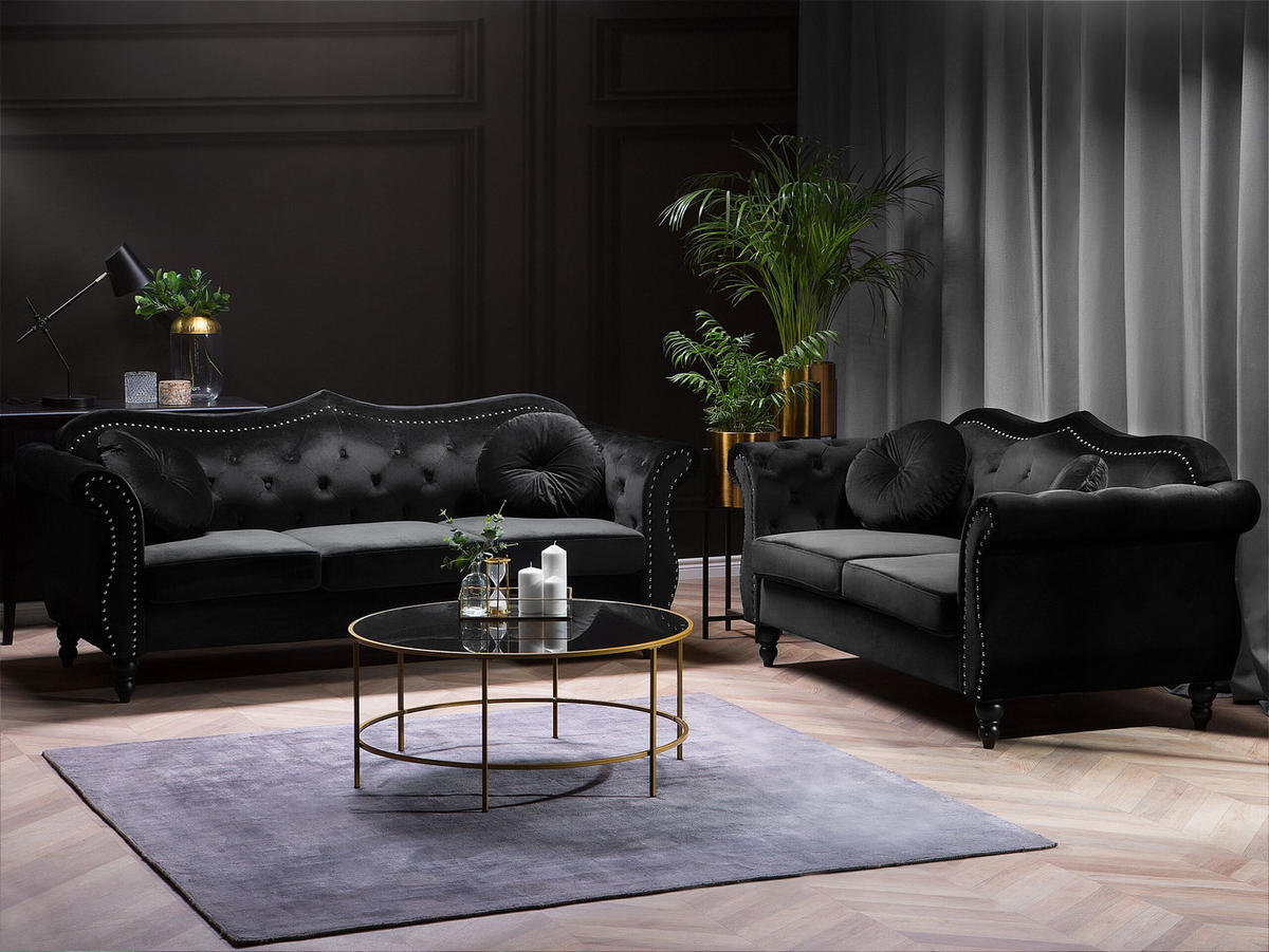 5-SITZER SOFA SET Samtstoff Schwarz Skien - Schwarz, Textil (200/91/83cm) - Beliani