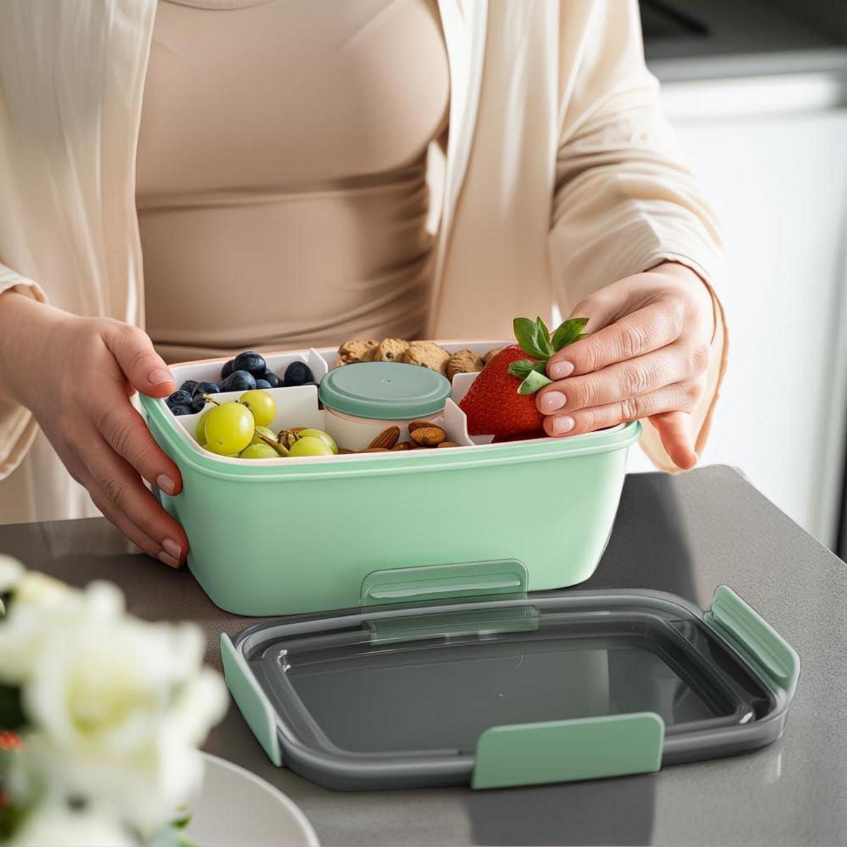 LUNCHBOX 2000ml 2er Set Blau Dunkelgrün - Multicolor, Kunststoff (12.5/9.6/23.5cm)