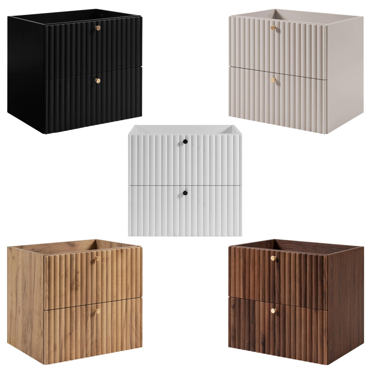 WASCHBECKENUNTERSCHRANK BELLO geriffelt Walnuss 60/57/46 cm - Walnussfarben, Holzwerkstoff/Metall (60.2/57/46cm) - Rodan