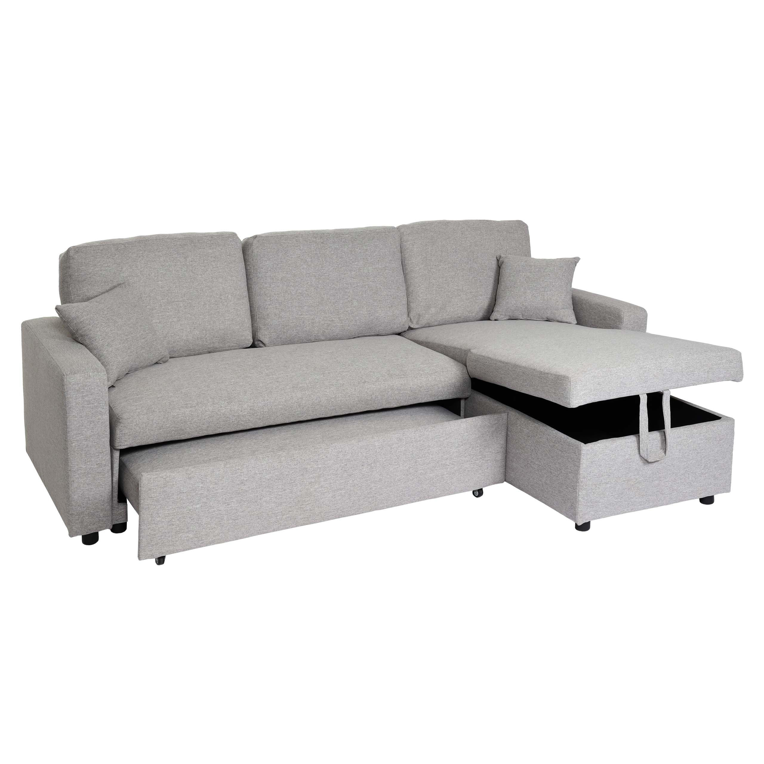 ECKSOFA MIT BETTKASTEN Hellgrau - Hellgrau, Textil (228/151cm) - MCW
