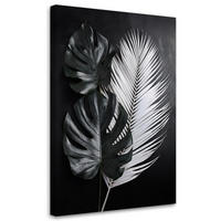 WANDBILD schwarz weiße monstera blätter - Schwarz, Textil (80/120cm) - Feeby