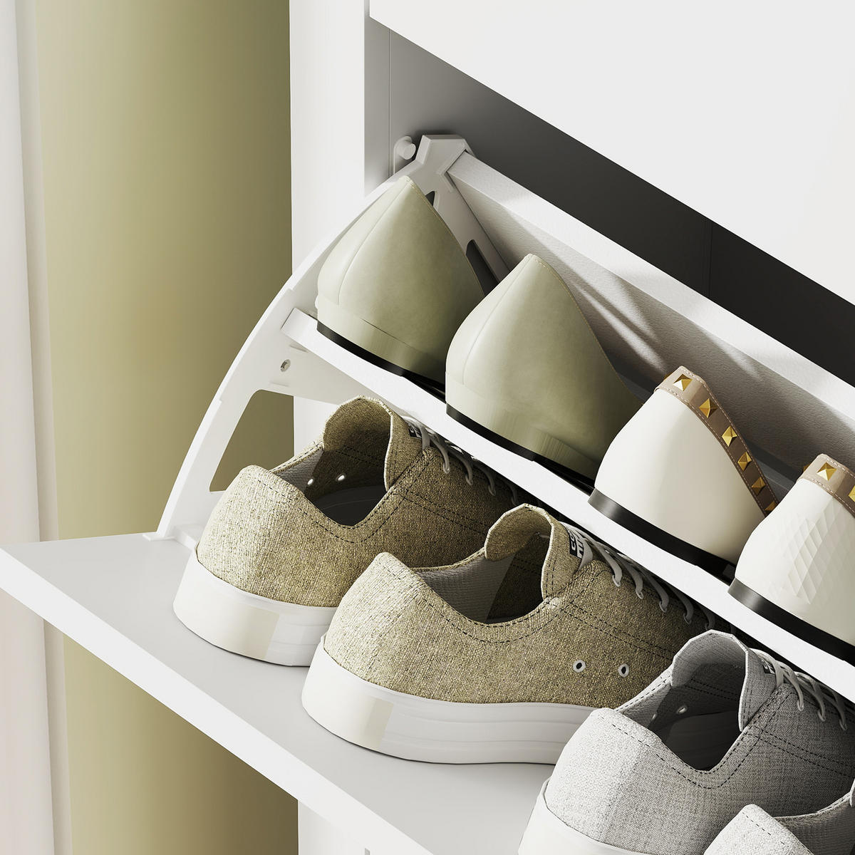 SCHUHKIPPER DE-15067 2 Klapp-Schubladen, für 14 Paar Schuhe Weiß - Weiß, Holzwerkstoff (80/95.5/24cm) - ComfortXL