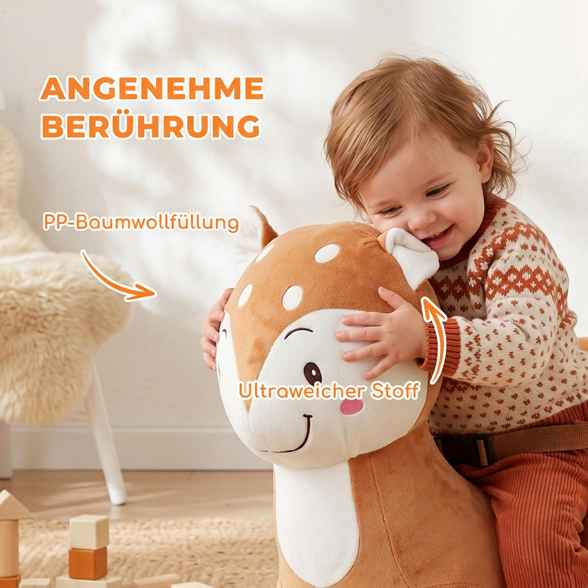 KINDER-SCHAUKELPFERD Holz Plüsch PP-Baumwolle Braun - Braun, Holz (32/49/60cm) - AIYAPLAY