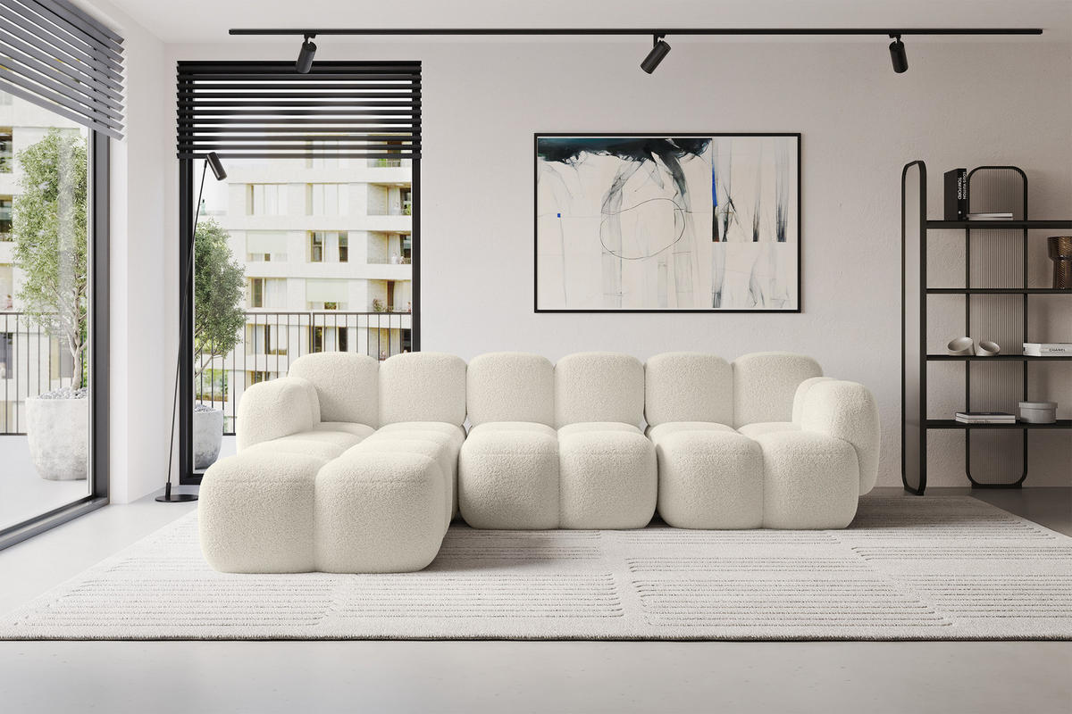ECKSOFA modulares Sofa Links Miko-L2 302x205x75 Beige Bouclé - Sandfarben/Schwarz, Holzwerkstoff/Kunststoff (302/205cm) - ALTDECOR