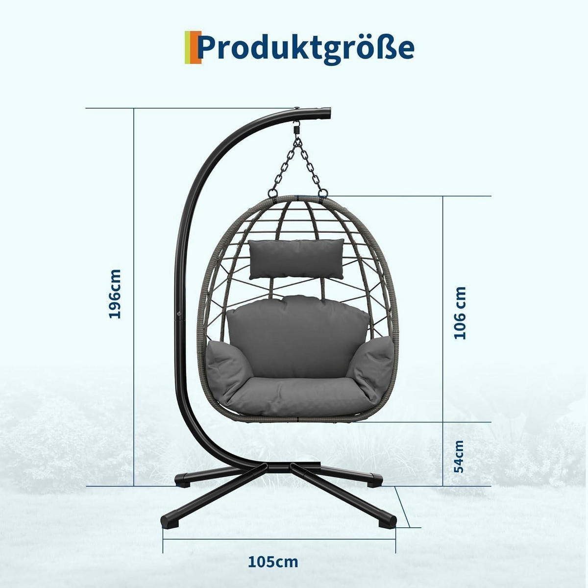 HÄNGESESSEL mit Gestell Grau bis 150 kg belastbar - Grau, Naturmaterialien (59.5/1.5/115cm)