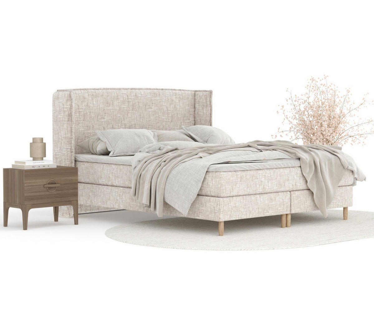 KONTINENTALBETT Ardis Creme 200/200 cm mit Matratze und Topper - Creme/Naturfarben, Holz/Holzwerkstoff (200/200cm) - Maison de Reve