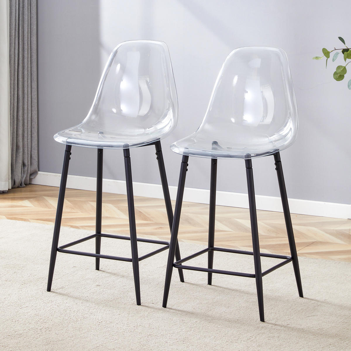 BARHOCKER DE-36603 2er Set mit transparenter Sitzschale Gold - Schwarz, Kunststoff (45/102/51cm) - ComfortXL