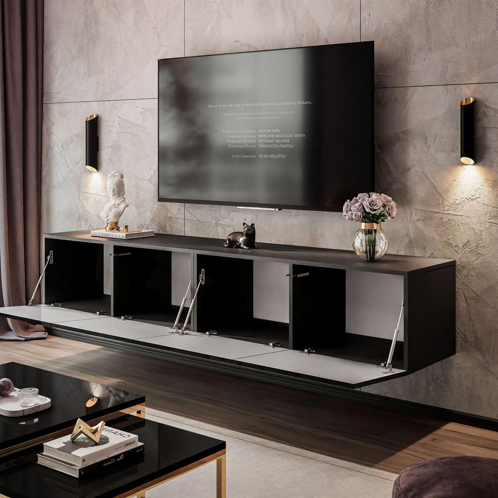 Thumbnail - Lookway Tv-Lowboard, Schwarz Hochglanz, Holzwerkstoff, Uni, Rechteckig, 200x36x40 cm, Wohnzimmer, Wohnwände, Lowboards, ...