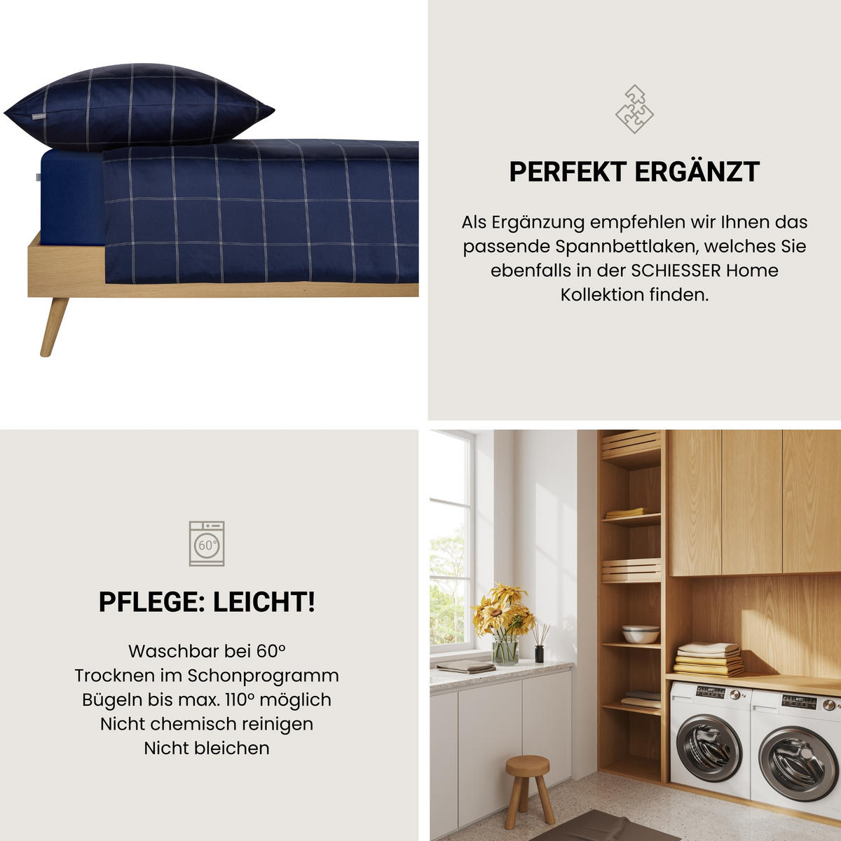 BETTWÄSCHESET Josh - Baumwollsatin - 2-teilig - 135 x 200 cm - Dunkelblau - Dunkelblau, Textil (135/200cm) - SCHIESSER