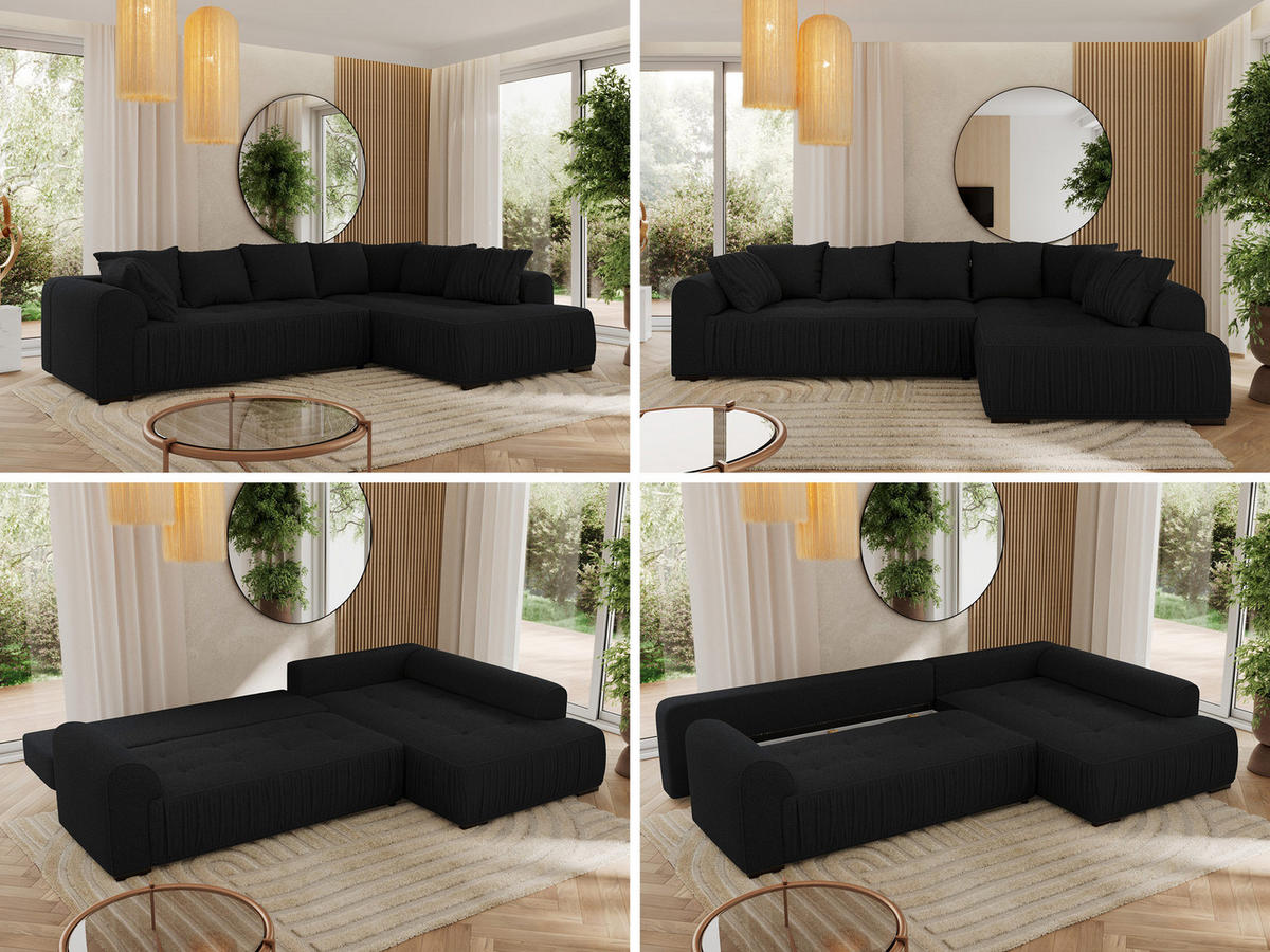 ECKSOFA ORTA Schwarz Boucle - Links - Schwarz, Textil (325/200cm) - MKS