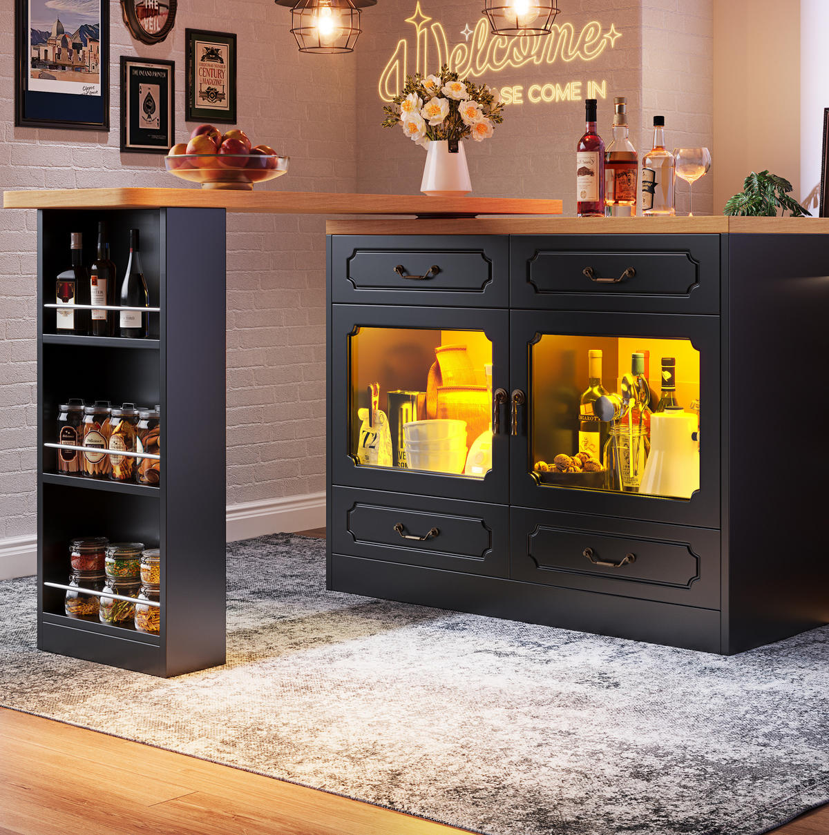 BARTISCH ausziehbar mit Stauraum 135-203 x 39 x 92,8 cm Schwarz - Schwarz, Holzwerkstoff (39/92.8/203cm) - Meubliv