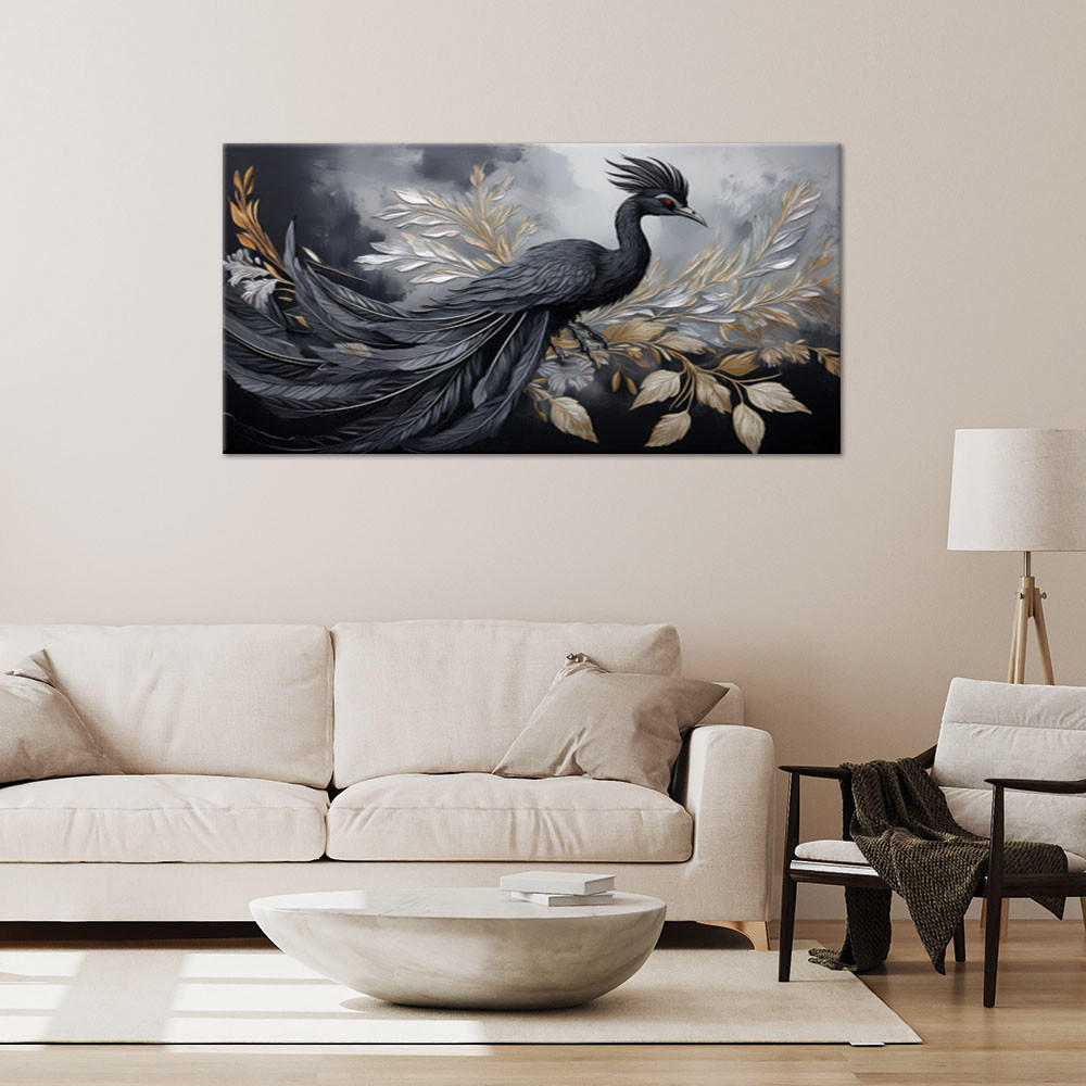 LEINWANDBILD Pfauenvögel, Tiere, Glamour 80x40cm - Schwarz, Textil (80/40cm) - Feeby