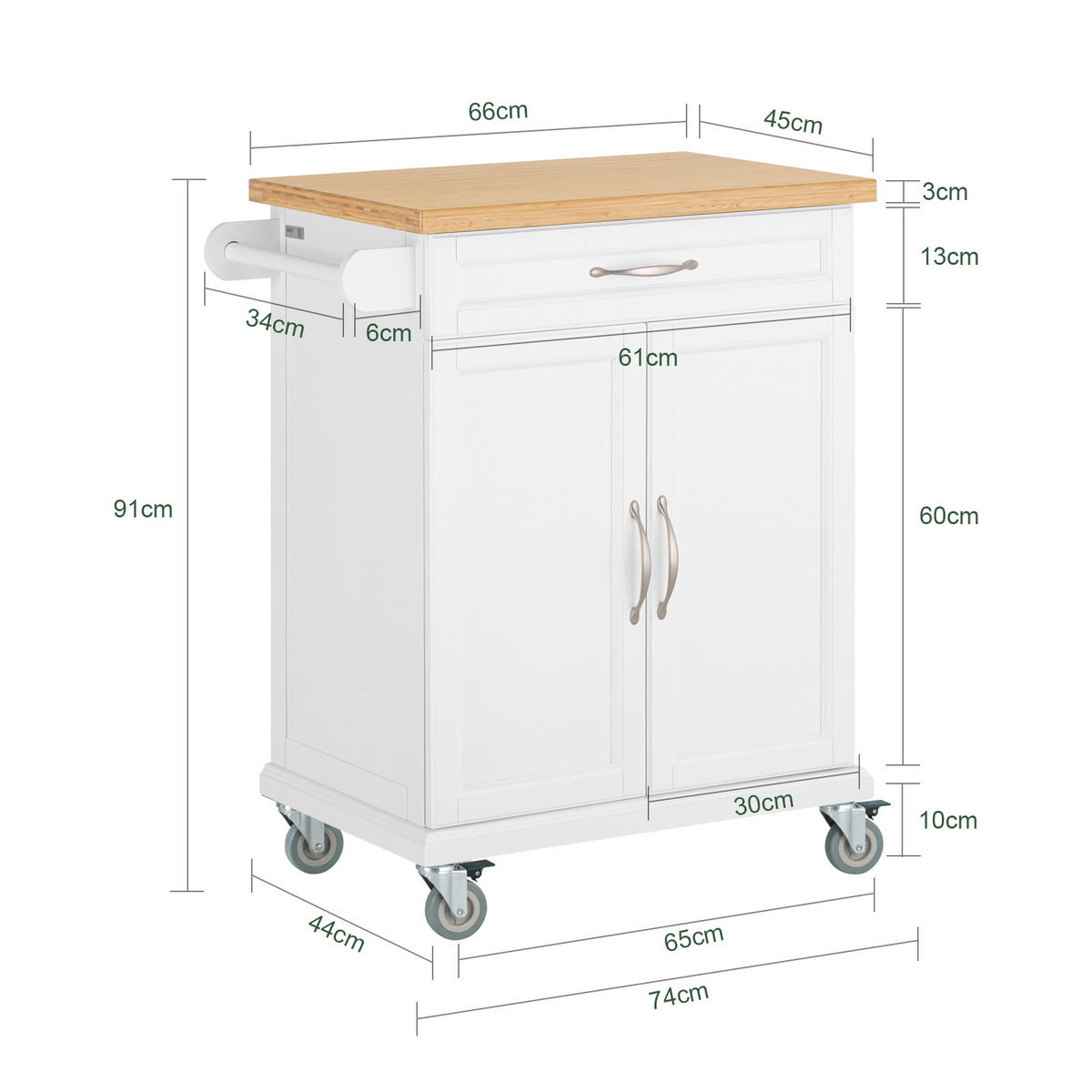 KÜCHENWAGEN Weiß - Weiß, Holzwerkstoff (74/90/46cm) - SoBuy