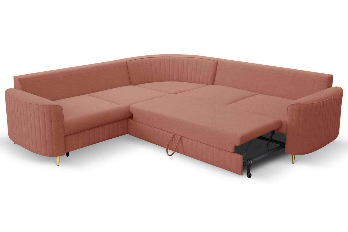 ECKSOFA LAREN, modernes Schlafsofa mit Stauraum, Plastikfüße, L-förmig, lose Rückenkissen freistehend, LINKS 251x252x85 cm Rose - Rosa, Holz/Textil (251/252cm) - DomoHome