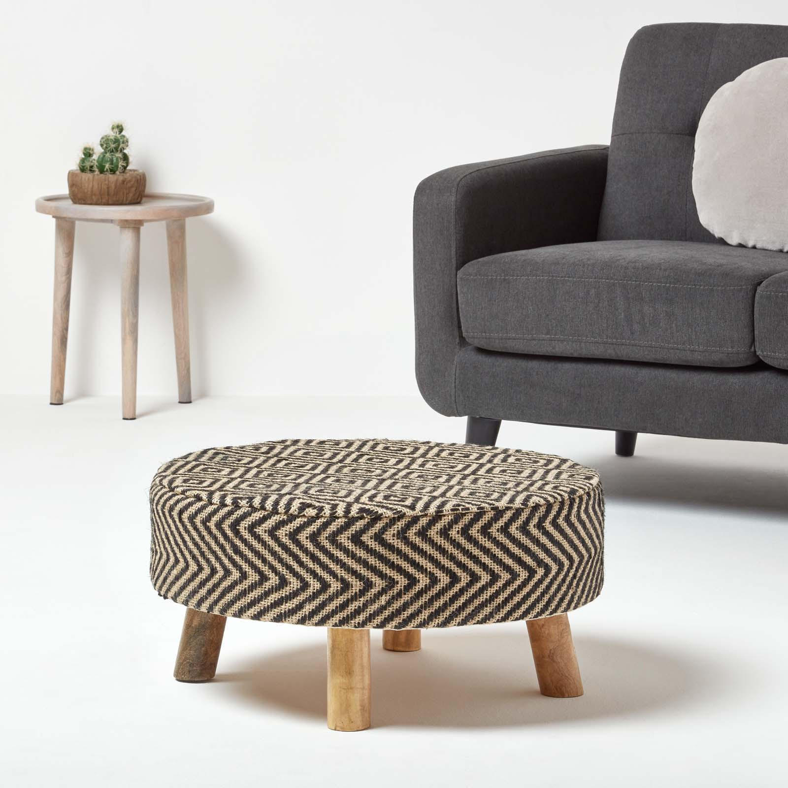 SITZHOCKER Jute gemustert, 62/62/30 cm - Schwarz, Textil (62/30/62cm) - Homescapes