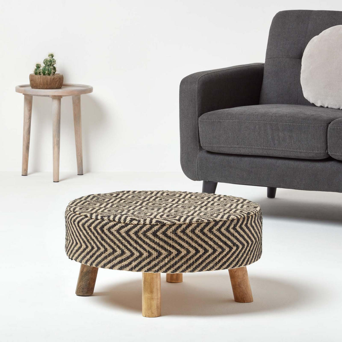 SITZHOCKER Jute gemustert, 62/62/30 cm - Schwarz, Textil (62/30/62cm) - Homescapes