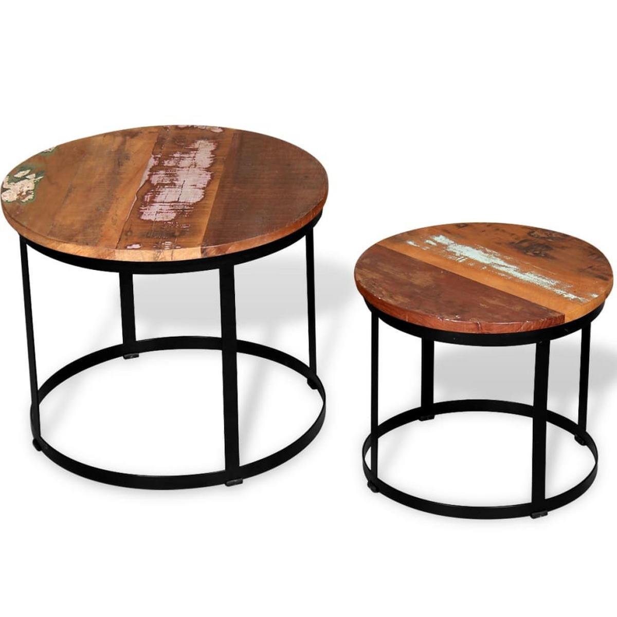 2-TLG. Couchtisch-Set Altholz Massiv Rund 40cm/50cm - Braun, Holzwerkstoff (50/50/41cm) - furnicato
