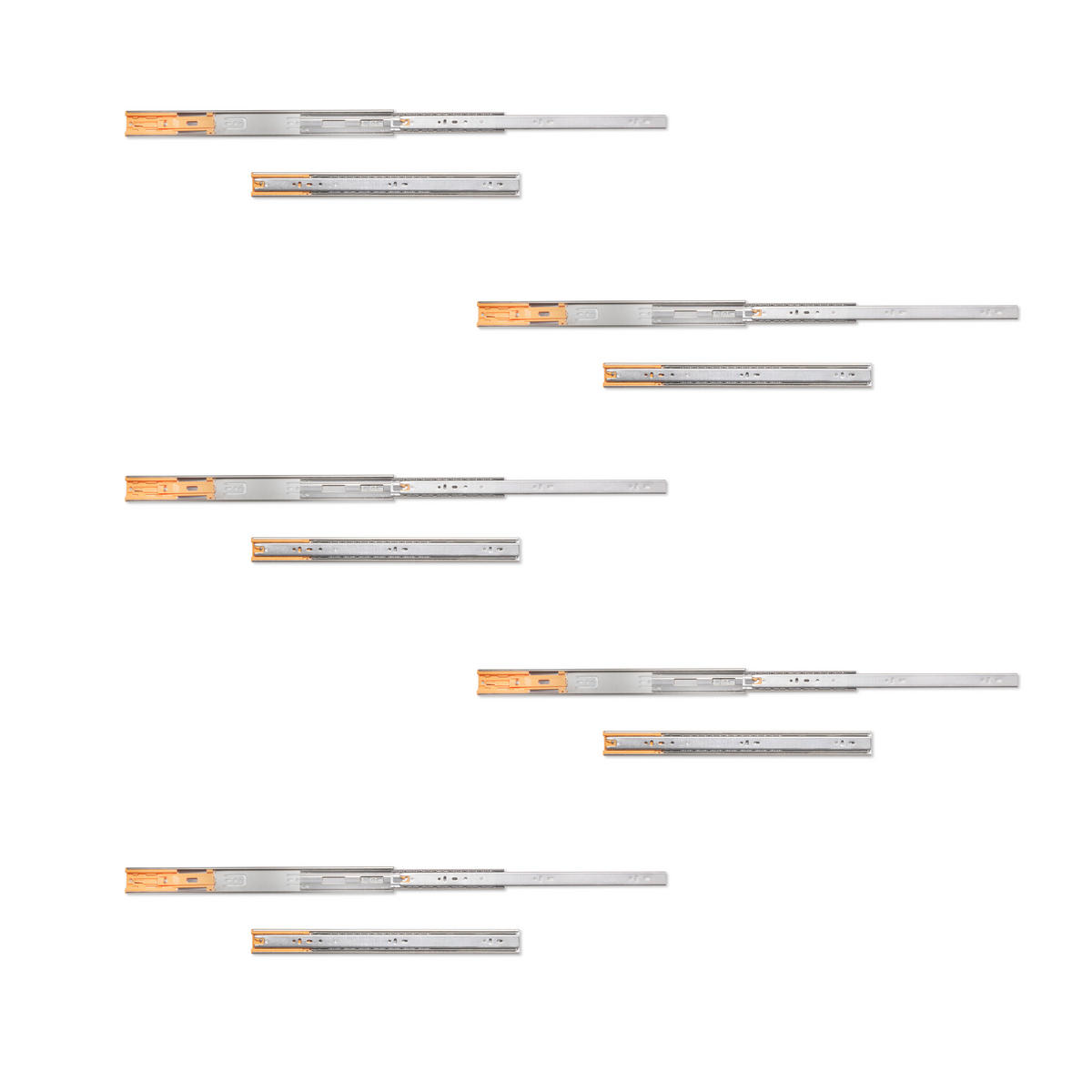 KUGELFÜHRUNGEN Höhe 45mm, Tiefe 450mm, Vollauszug, mit Schließautomatik, Verzinkt 5er-set - Zinkfarben, Metall (10/7/46cm) - EMUCA