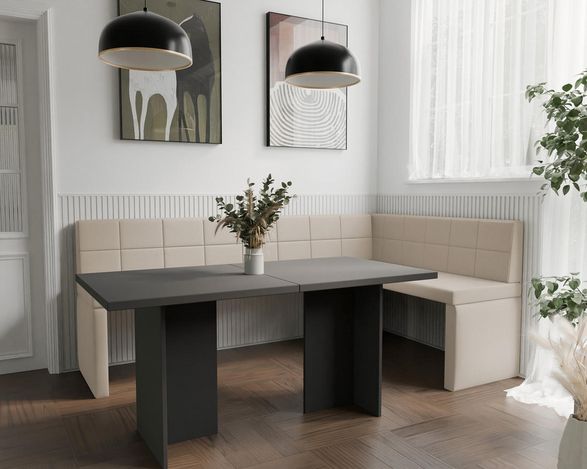 ECKBANK rechts MELVIN Kunstleder, 142/196 cm Beige - Beige, Holz/Kunststoff (142/196cm) - Idohome