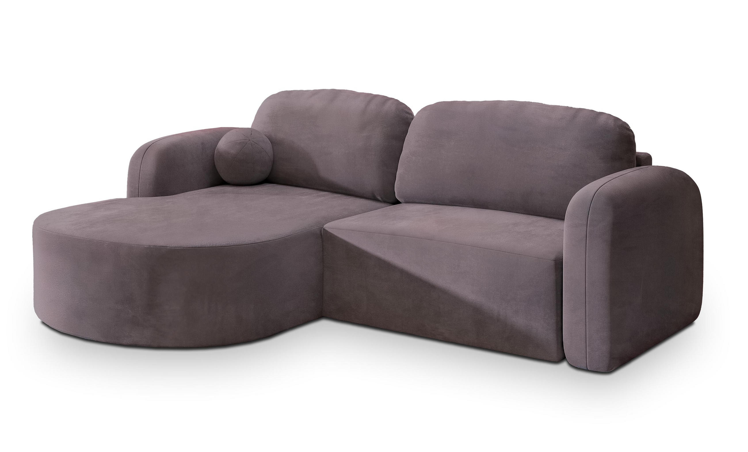 ECKSOFA AMILIA M L-S Lila Velours-Stoff mit Schlaffunktion - Lila, Holz (263/174cm) - MASSENO
