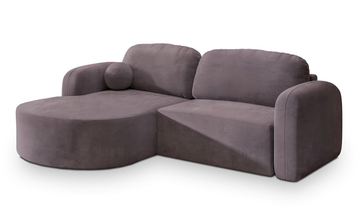 ECKSOFA AMILIA M L-S Lila Velours-Stoff mit Schlaffunktion - Lila, Holz (263/174cm) - MASSENO