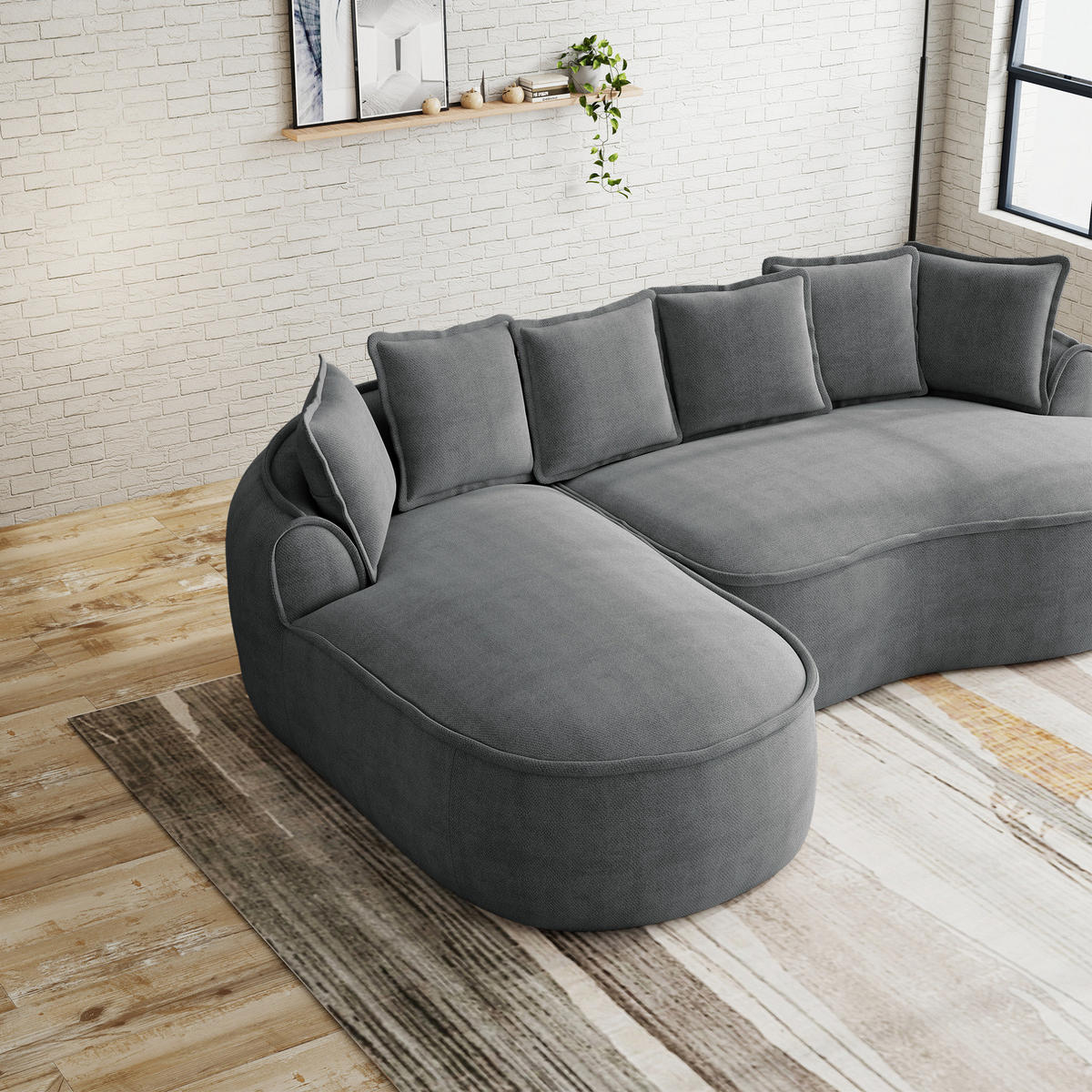 POHOVKA modulárna bezrámová zo ženilky, sivá - sivá, textil (114/67/320cm) - Flora Grace