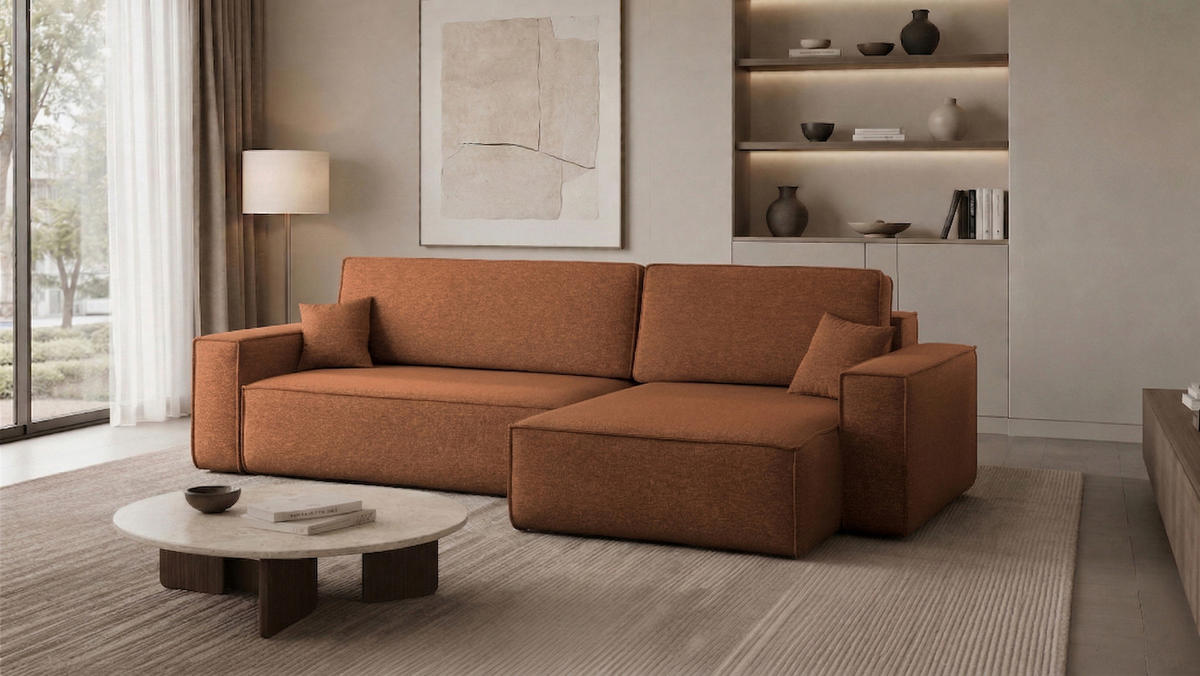 ECKSOFA Mit Schlaffunktion Und Bettkasten, Eckcouch Best XL Stoff Verita Kupfer Rechts - Kupferfarben, Holz (274/145cm) - Kaiser Möbel