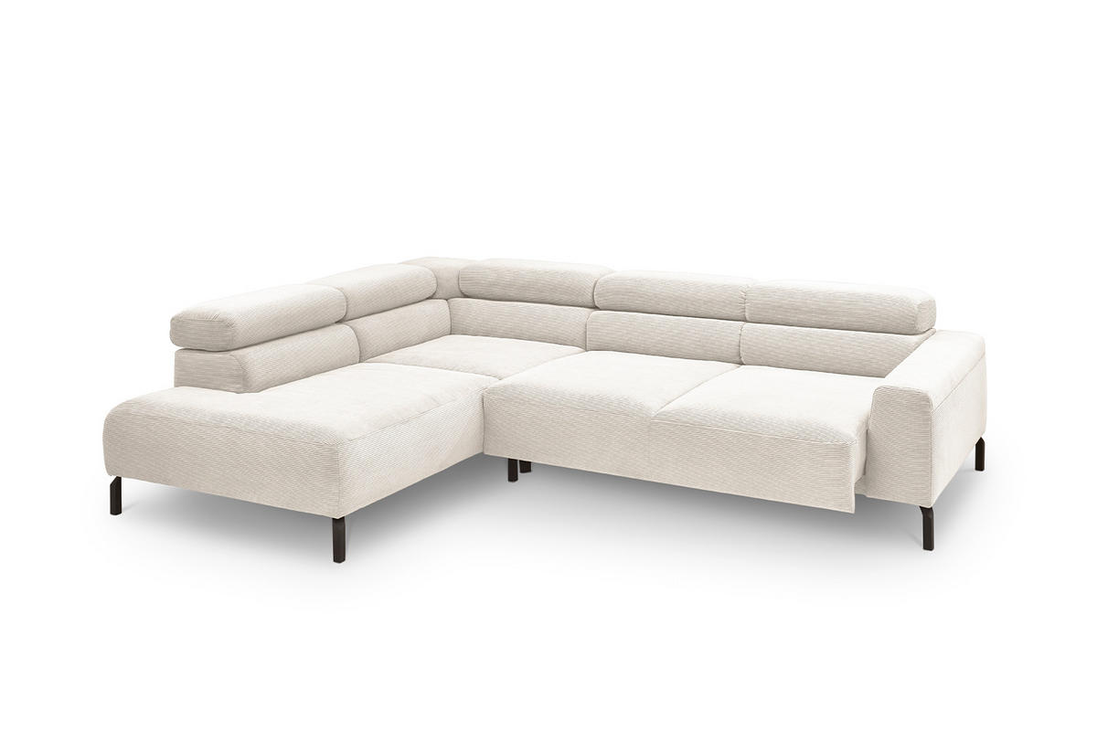 ECKSOFA MIT MOTORISCHEM SITZVORZUG DELIA Weiß Cord - Schwarz/Weiß, Textil/Metall (276/219cm) - KAWOLA