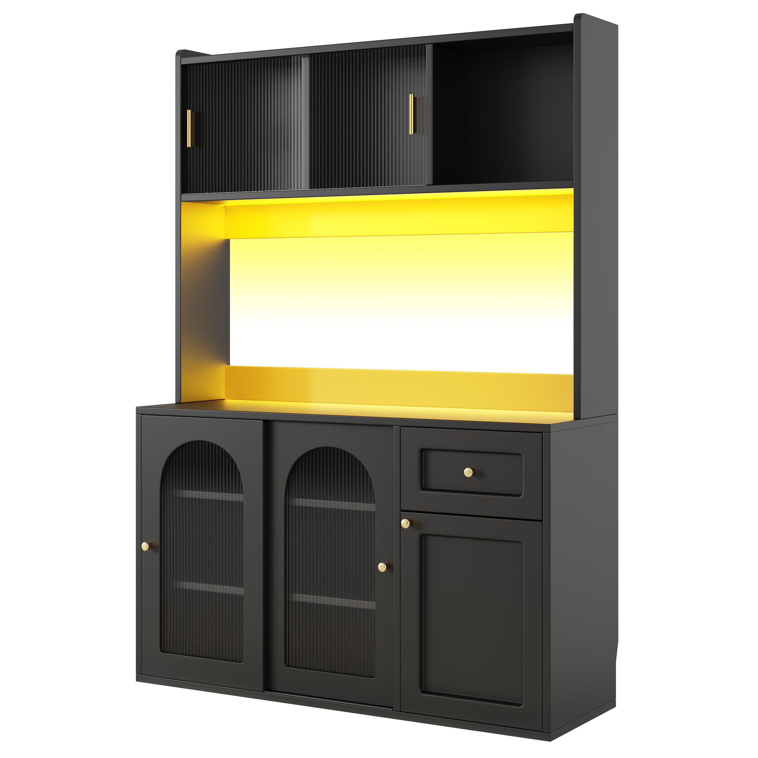 BUFFET DE-38553 120/35/167 cm Glas-Schiebetüren und LED Schwarz - Schwarz, Holzwerkstoff (120/167/35cm) - ComfortXL