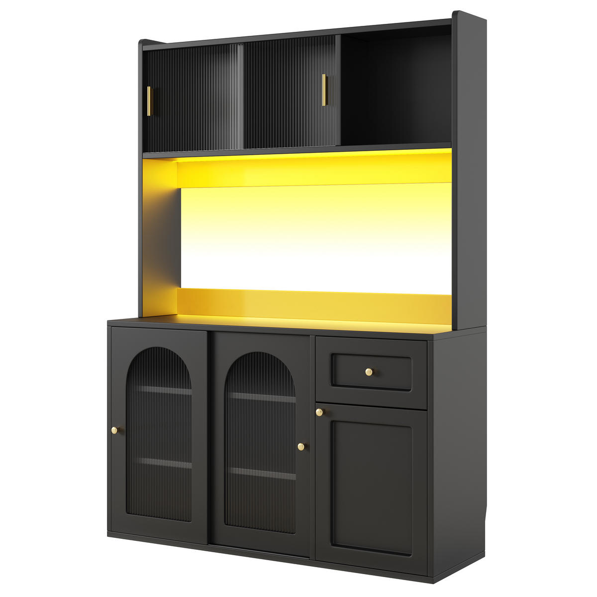 HIGHBOARD schwarz aus MDF/Spanplatte mit Glastüren und LED-App-Steuerung, 120/35/167 cm, Schwarz - Schwarz, Holzwerkstoff (35/167/120cm) - Redom