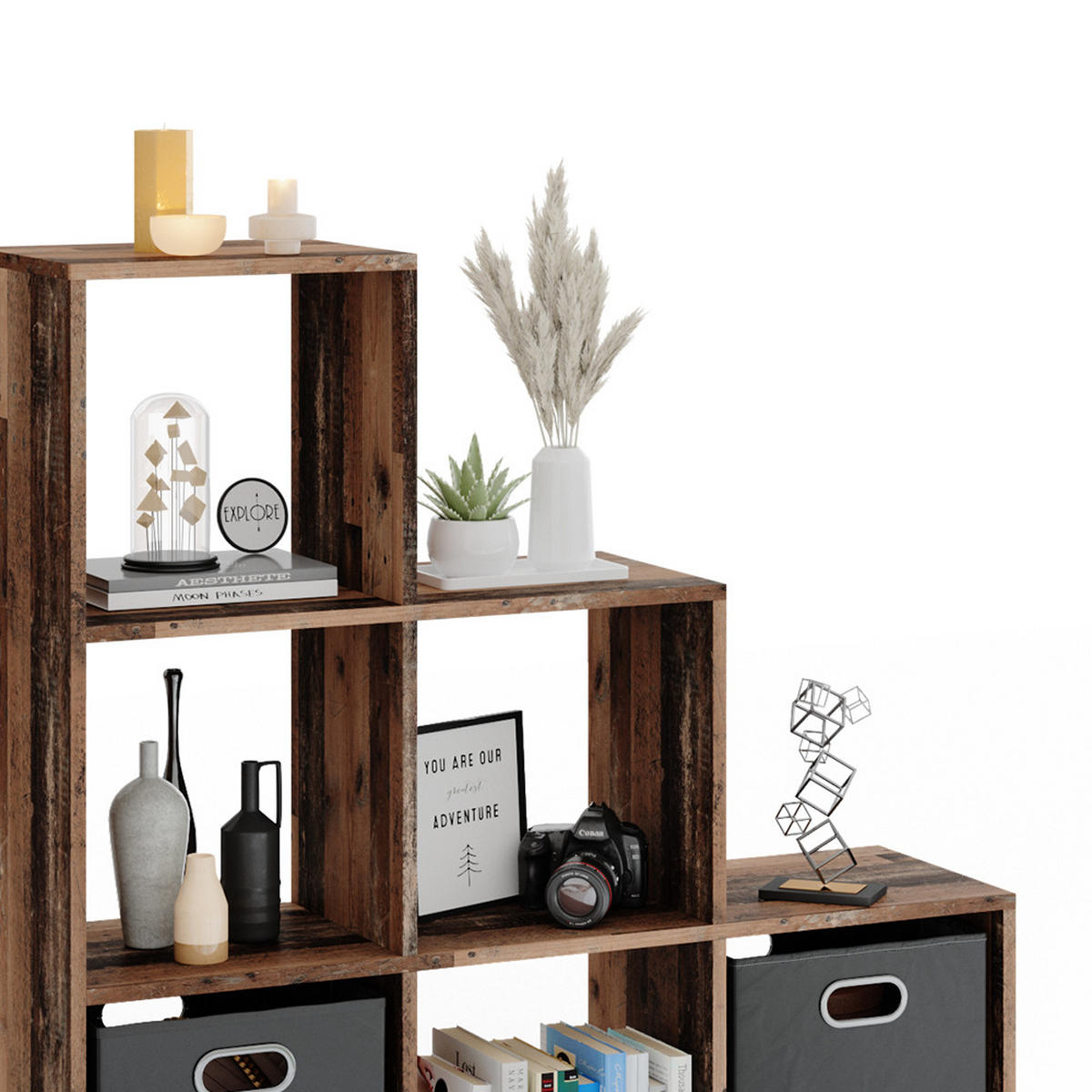 TREPPENREGAL Antikholz 107.2 x 107.8 cm - Eichefarben, Holzwerkstoff (107.2/107.8/29cm) - Vicco
