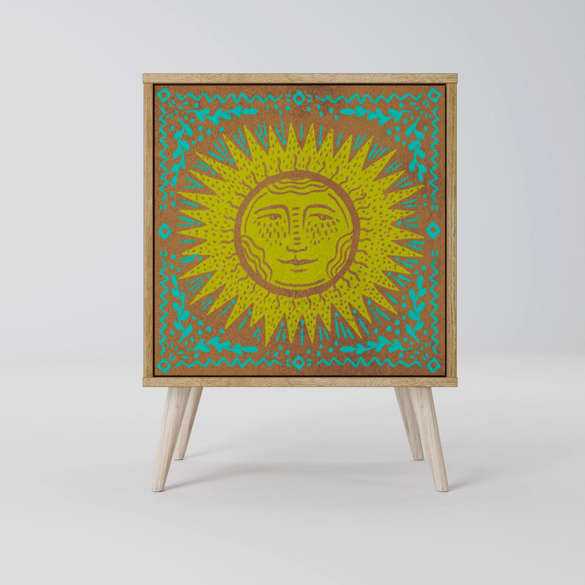SIDEBOARD SUNSHINE EULOGY, Grau, 57,5x42x75,5 cm, Goldfarbene Metallfüße - Goldfarben/Multicolor, Holzwerkstoff/Metall (57.5/75.5/42cm) - SpaceRebels