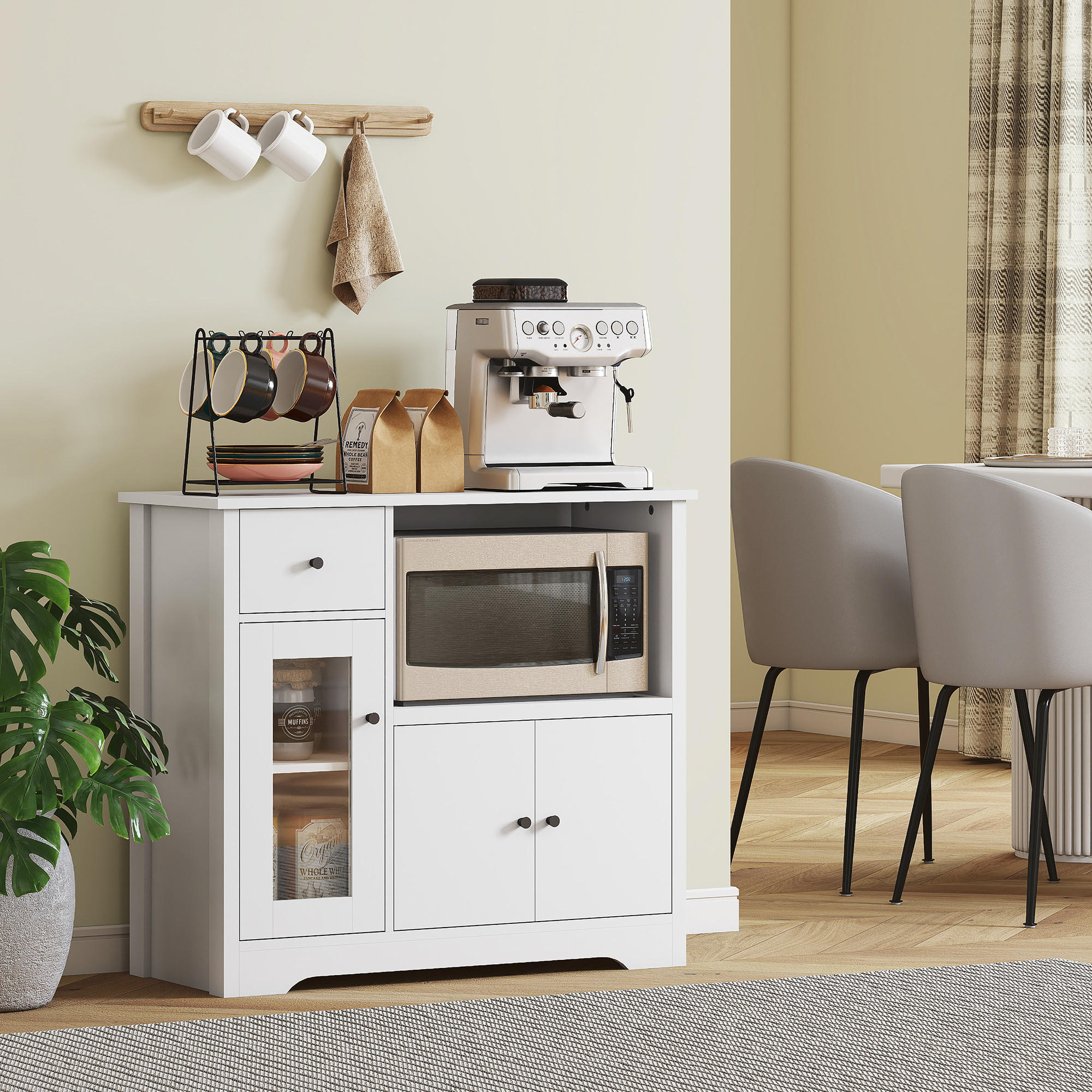 KÜCHENSCHRANK Sideboard mit Mikrowellenregal, 3 Türen, Schublade, Weiß - Weiß, Holzwerkstoff (35/72.2/80cm) - HOMCOM