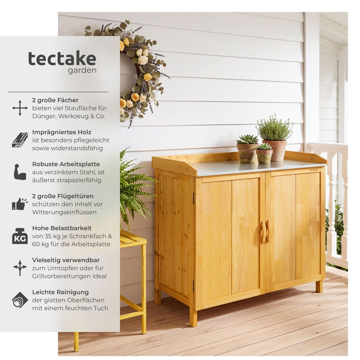 PFLANZTISCH Vita, 98 x 48 x 95 cm, braun - Braun, Holz (98/48/95cm) - tectake