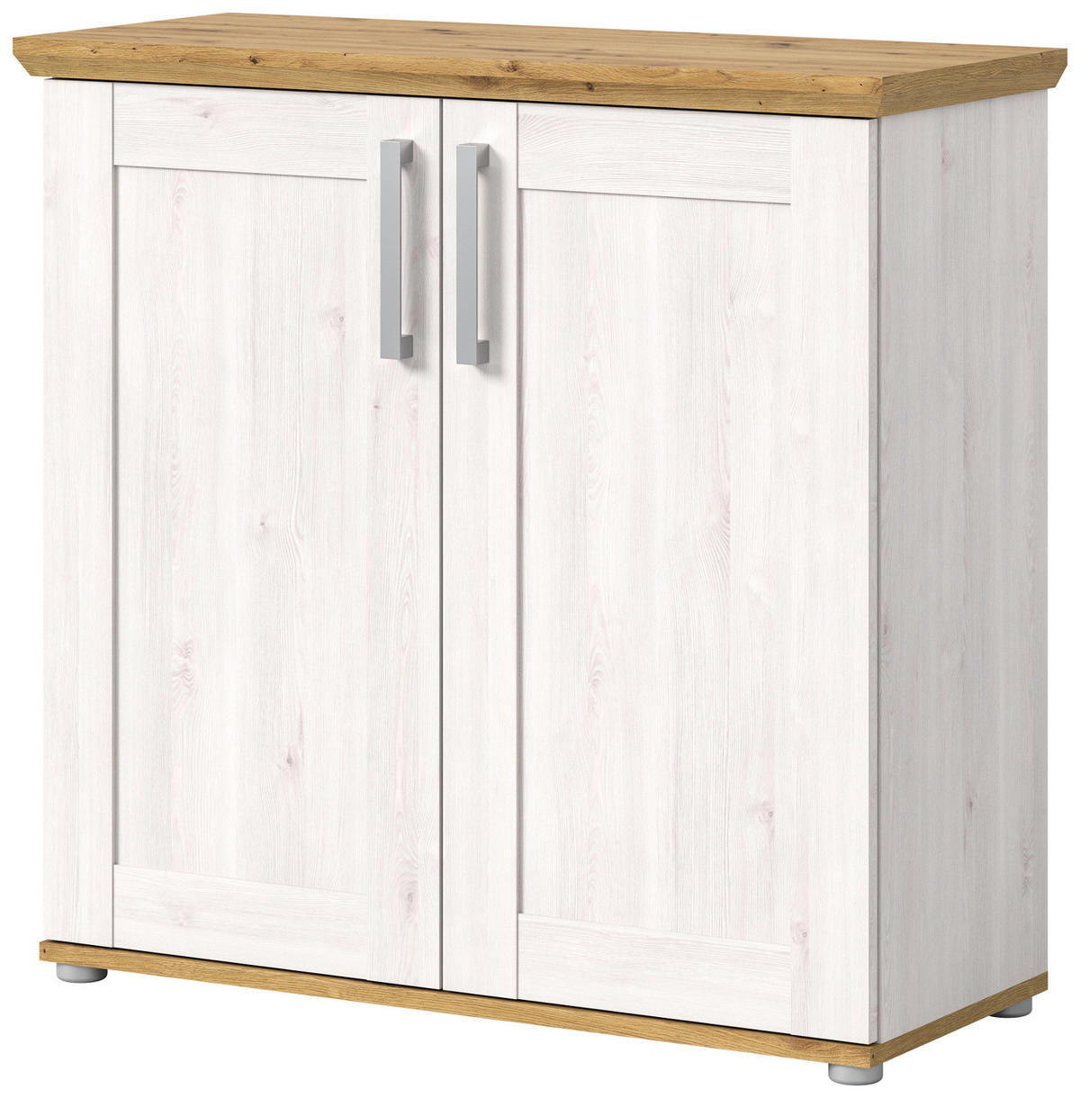 KOMMODE weiß Lärche, Eiche Artisan 95 cm, Sideboard im Landhaus-Stil - Silberfarben/Weiß, Holzwerkstoff/Kunststoff (95/92/39cm) - Inn.Furn