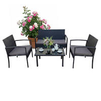 4-TLG.GARTENMÖBEL-SET - Schwarz, Glas/Kunststoff - Relaxdays