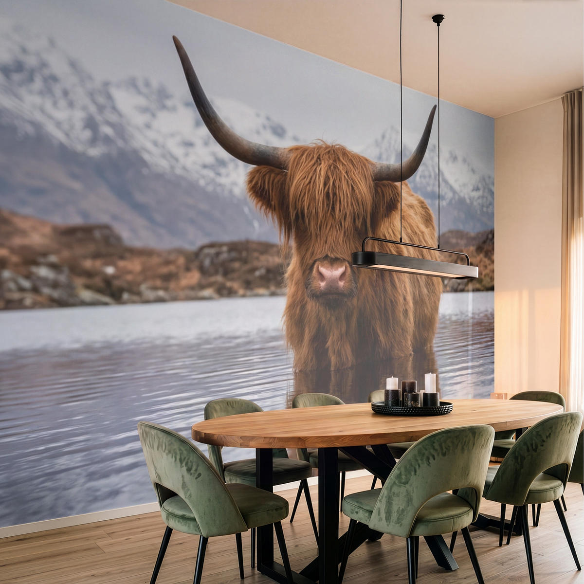 TAPETE - Schottischer Hochländer - Braun - Wasser - 400x300 cm - Braun, Papier (400/300cm) - OnlyWow