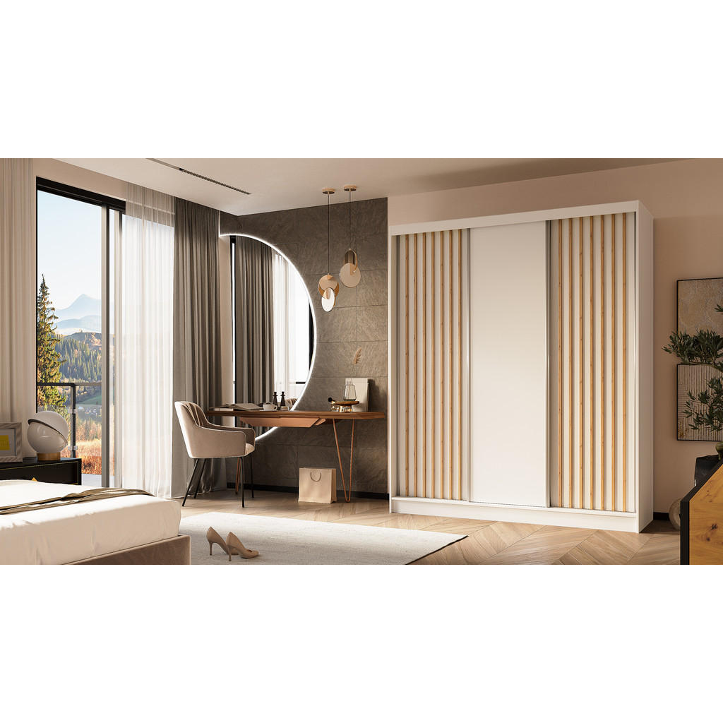 Thumbnail - Altdecor Kleiderschrank, Weiß, Eiche Artisan, Holzwerkstoff, 180x216x61 cm, Schlafzimmer, Kleiderschränke