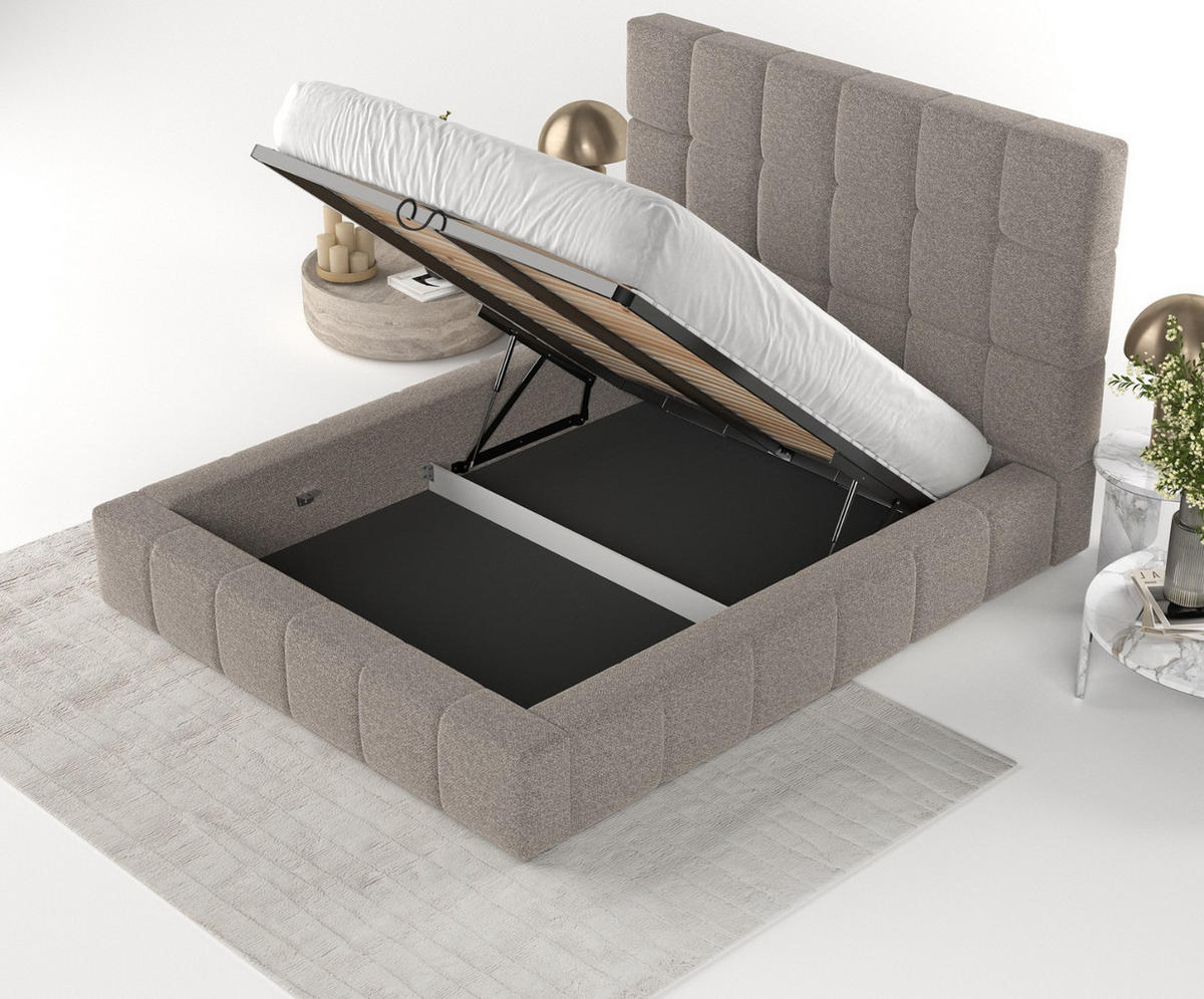 POLSTERBETT Skiathos mit Stauraum 200/200 cm Beige im Bubble Stoff - Beige/Schwarz, Holz/Holzwerkstoff (200/200cm) - AltaBeds