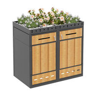 MÜLLTONNENBOX aus Stahl in Grau Holzoptik mit Pflanzdach & Abfalltrennung - Grau, Metall (132/124/80cm) - Modfu
