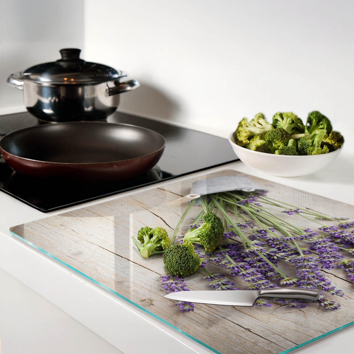 GLASPLATTE 60x52 cm Lavendel im Topf - Lila, Glas (60/0.4/52cm) - TULUP