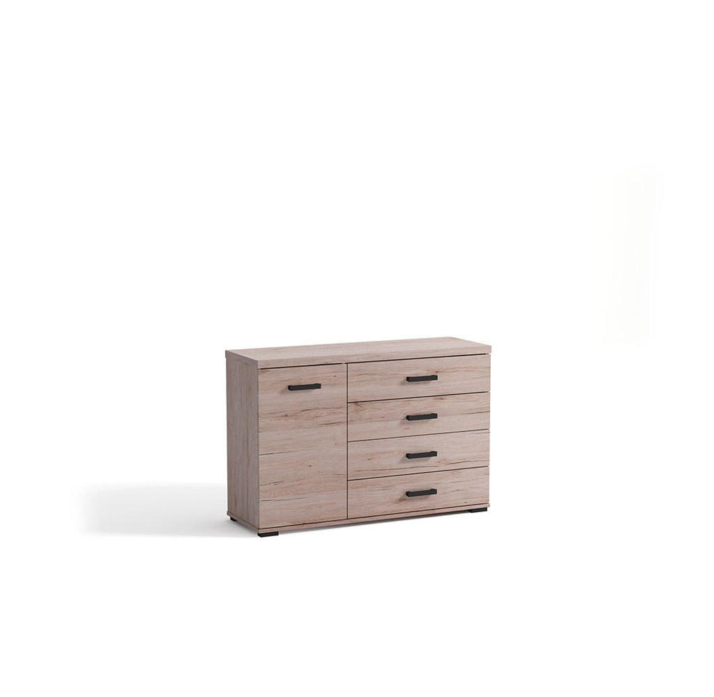 KOMMODE LIVORNO 120/85/40cm mit 4 Schubladen 1 Türen Eichefarben - Eichefarben, Holzwerkstoff (120/85/40cm) - MASSENO