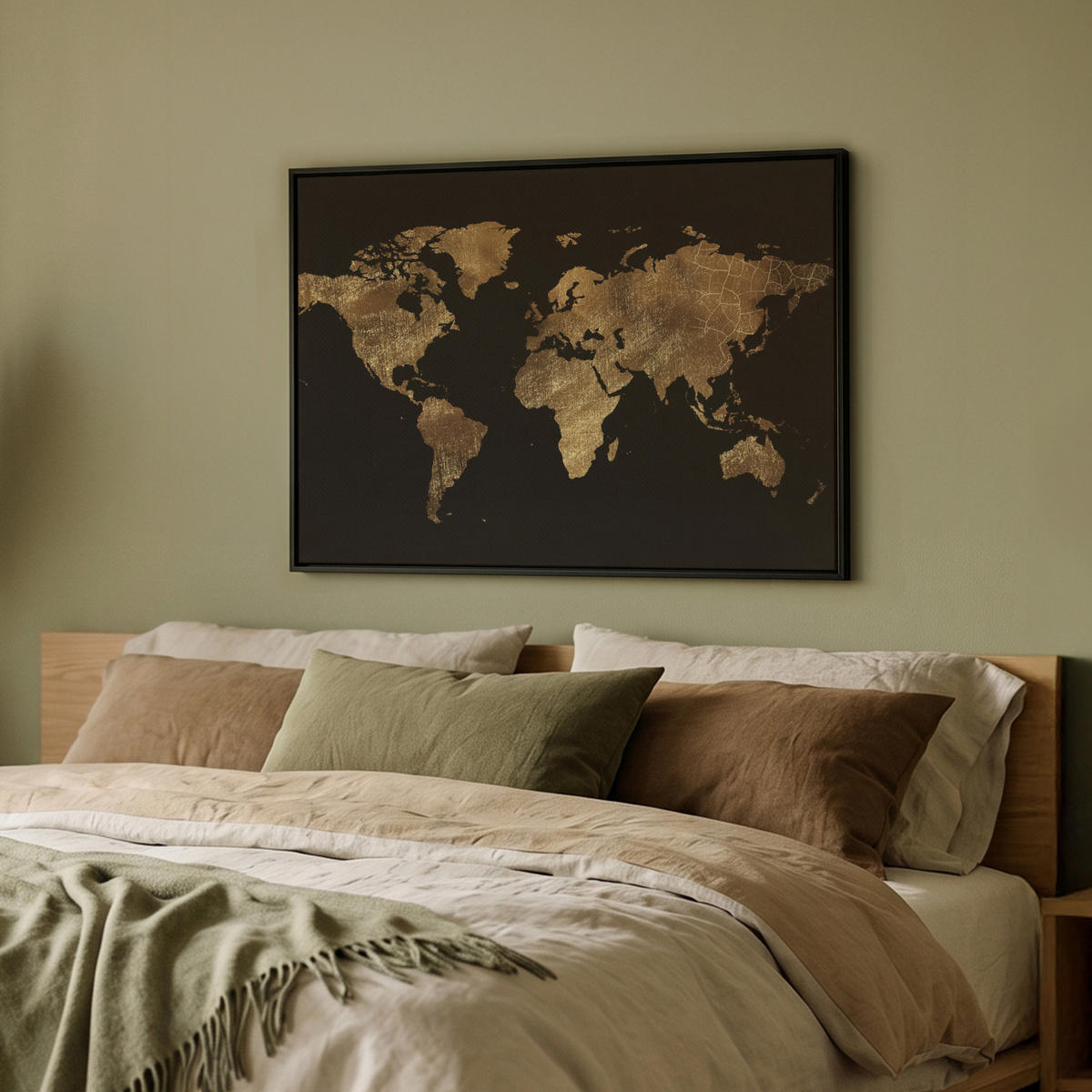 LEINWAND Bilder mit Rahmen - Weltkarte - Gold - Luxus - Erde - Schwarz - 70x50 - Goldfarben, Textil (70/50cm) - MuchoWow
