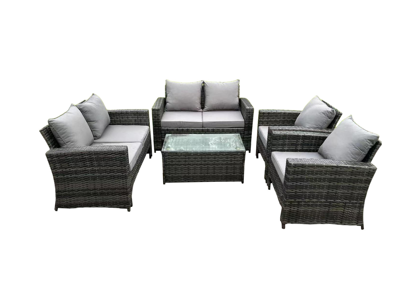 GARTENGARNITUR Polyrattan Dunkelgrau 6-Sitzer - Dunkelgrau, Metall - Fimous