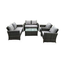 GARTENGARNITUR Polyrattan Dunkelgrau 6-Sitzer - Dunkelgrau, Metall - Fimous
