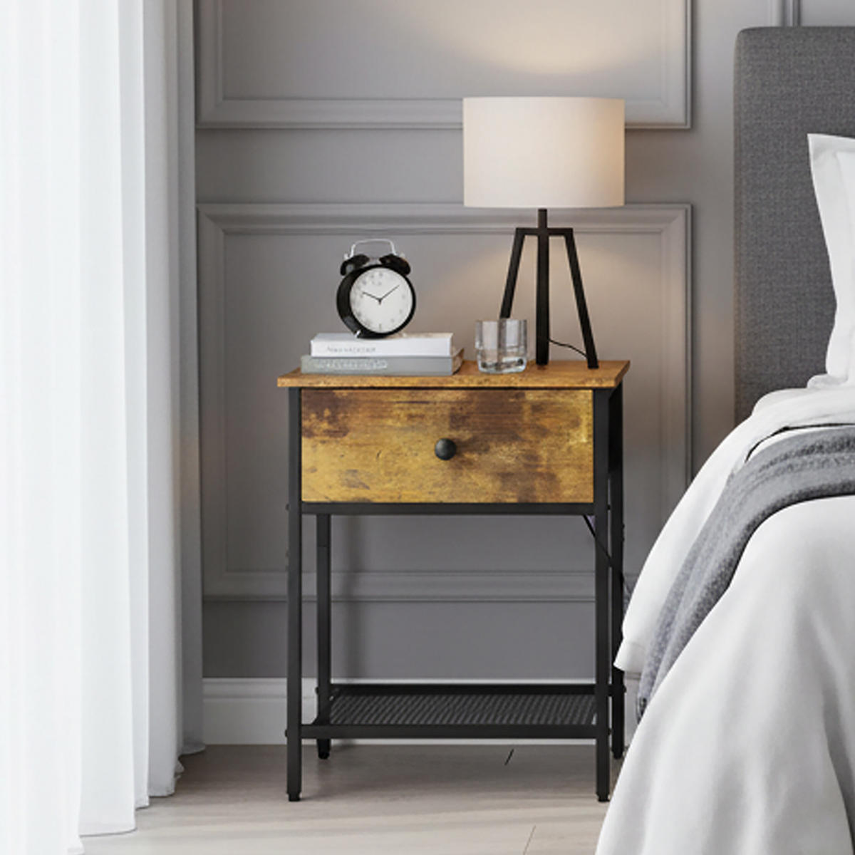 2XNACHTTISCH - Multicolor, Holzwerkstoff/Textil (40/55/30cm) - Relaxdays