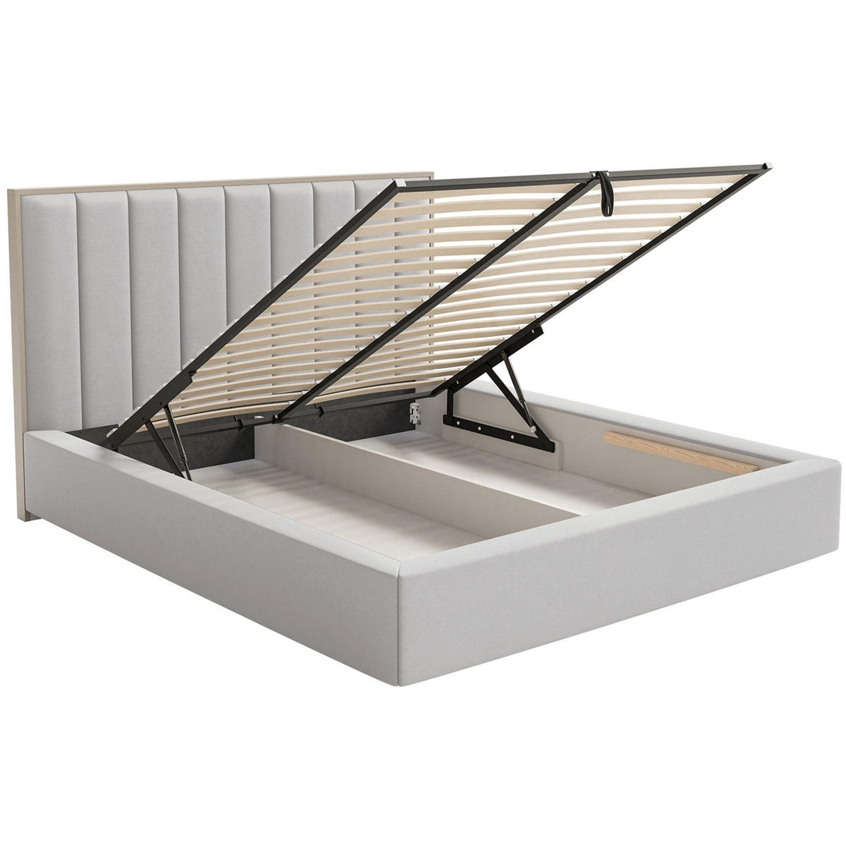 POLSTERBETT Togents Hellgrau mit Veloursbezug, Bettkasten und LED, 140x200 cm - Hellgrau, Textil (140/200cm) - Selsey