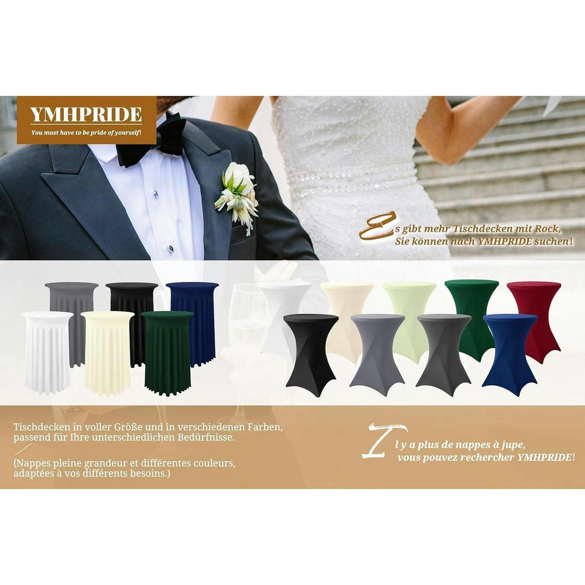 STEHTISCHHUSSE 2er-Set Grau mit Rock Ø 80-85 cm - Grau, Textil (80/110cm)