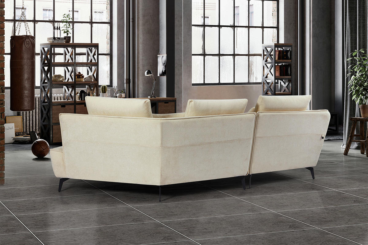 DESIGNSOFA GARBO Cremeweiß Webstoff - Creme/Schwarz, Textil/Metall (280/92/158cm) - KAWOLA