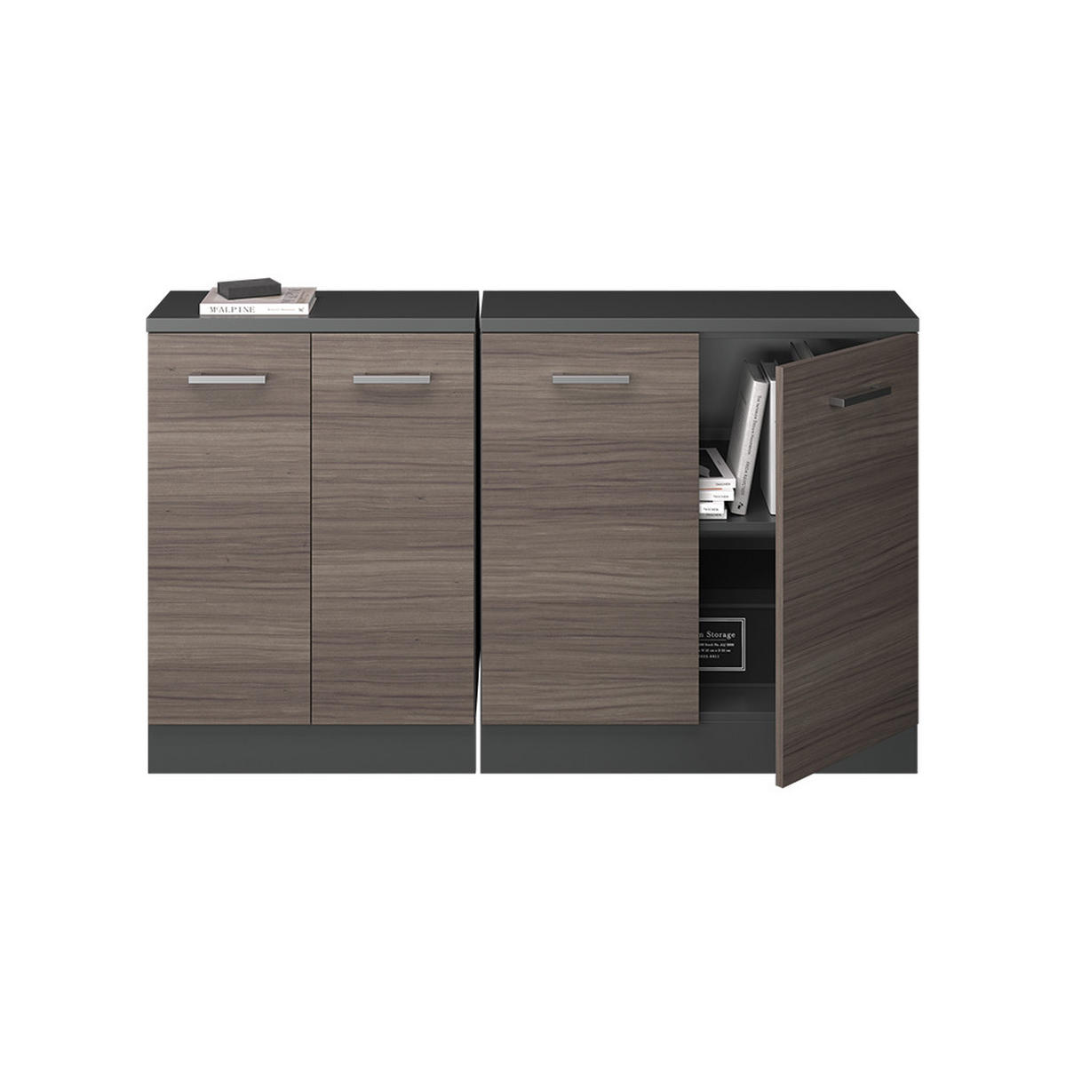 KUHINJSKI ORMAR ZA KOSINE KROVA R-Line Plemenita Siva 140 cm Set od 2 korpusa ormara, dubina 60 cm - siva/antracit, drvni materijal (140/83.8/60cm) - Vicco